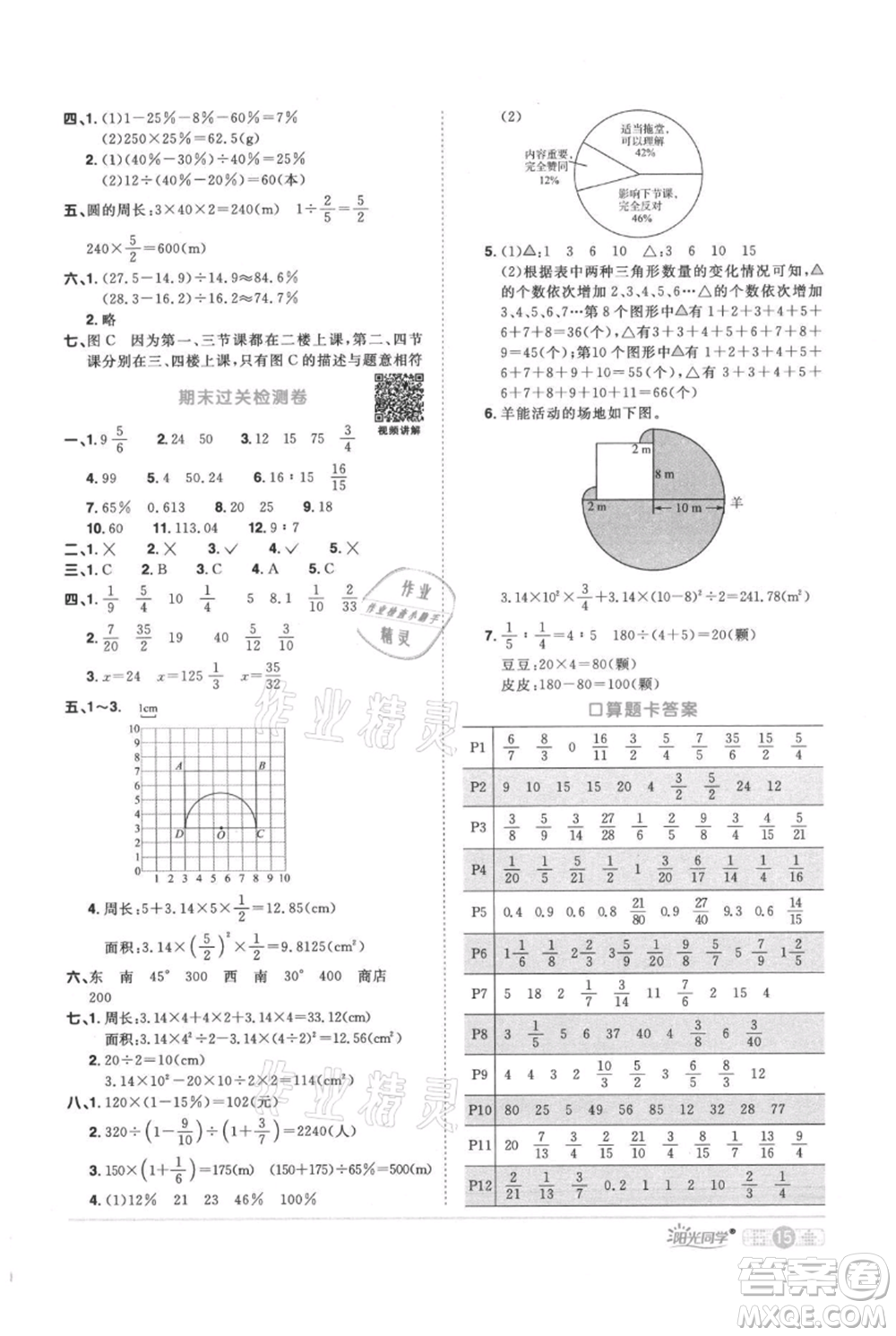 江西教育出版社2021陽光同學(xué)課時(shí)優(yōu)化作業(yè)六年級上冊數(shù)學(xué)人教版參考答案