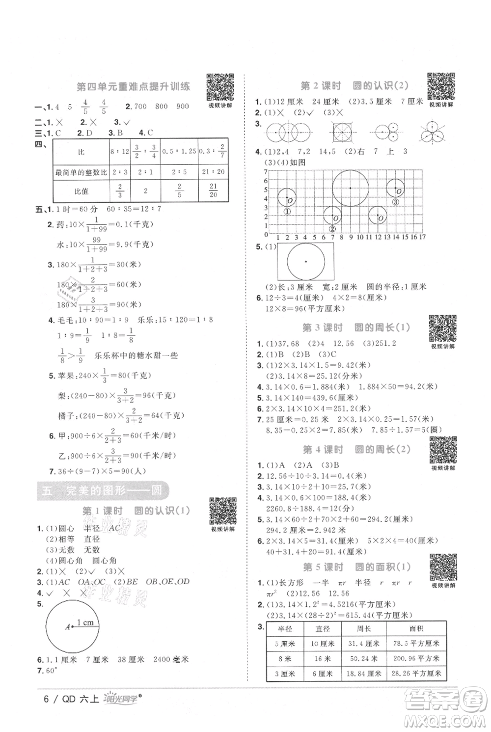 江西教育出版社2021陽(yáng)光同學(xué)課時(shí)優(yōu)化作業(yè)六年級(jí)上冊(cè)數(shù)學(xué)青島版參考答案