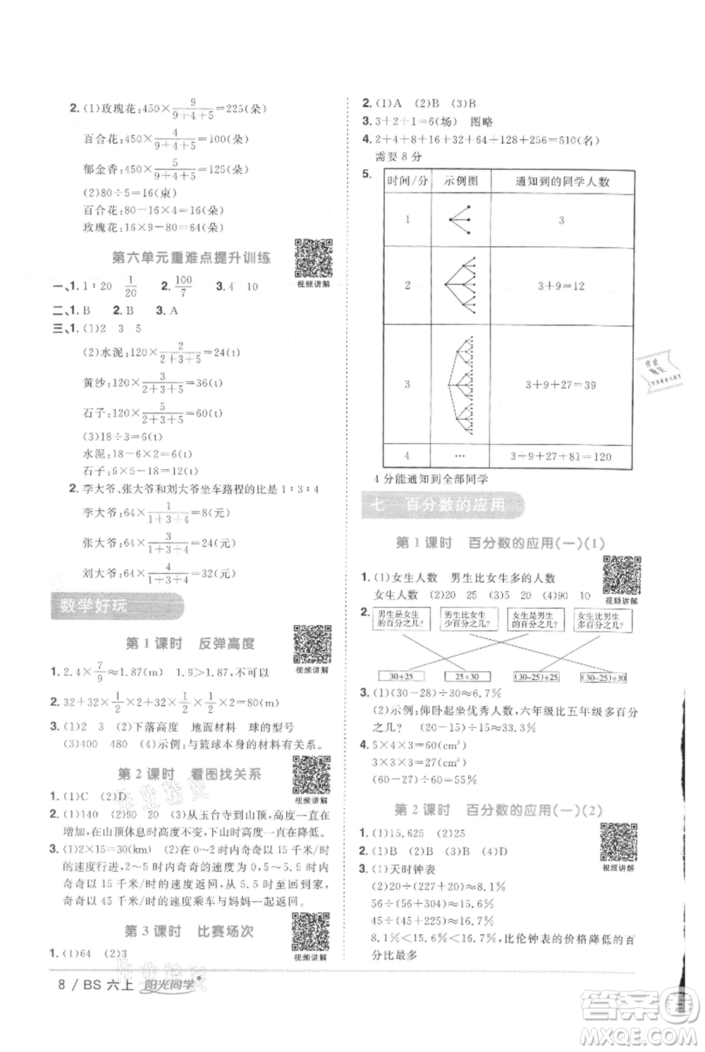 江西教育出版社2021陽(yáng)光同學(xué)課時(shí)優(yōu)化作業(yè)六年級(jí)上冊(cè)數(shù)學(xué)北師大版參考答案