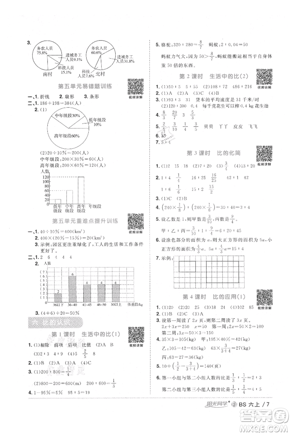 江西教育出版社2021陽光同學(xué)課時(shí)優(yōu)化作業(yè)六年級上冊數(shù)學(xué)北師大版福建專版參考答案