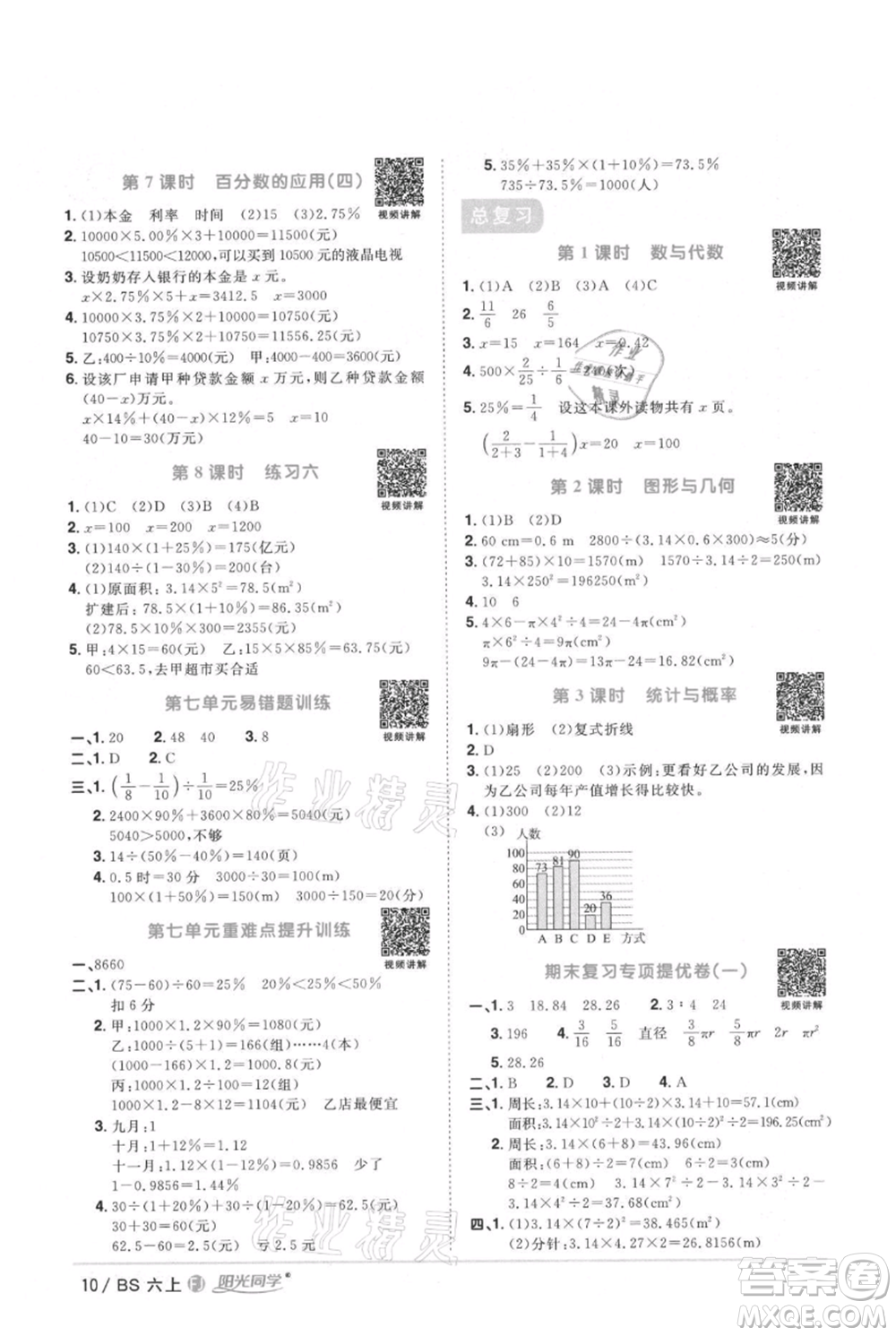 江西教育出版社2021陽光同學(xué)課時(shí)優(yōu)化作業(yè)六年級上冊數(shù)學(xué)北師大版福建專版參考答案