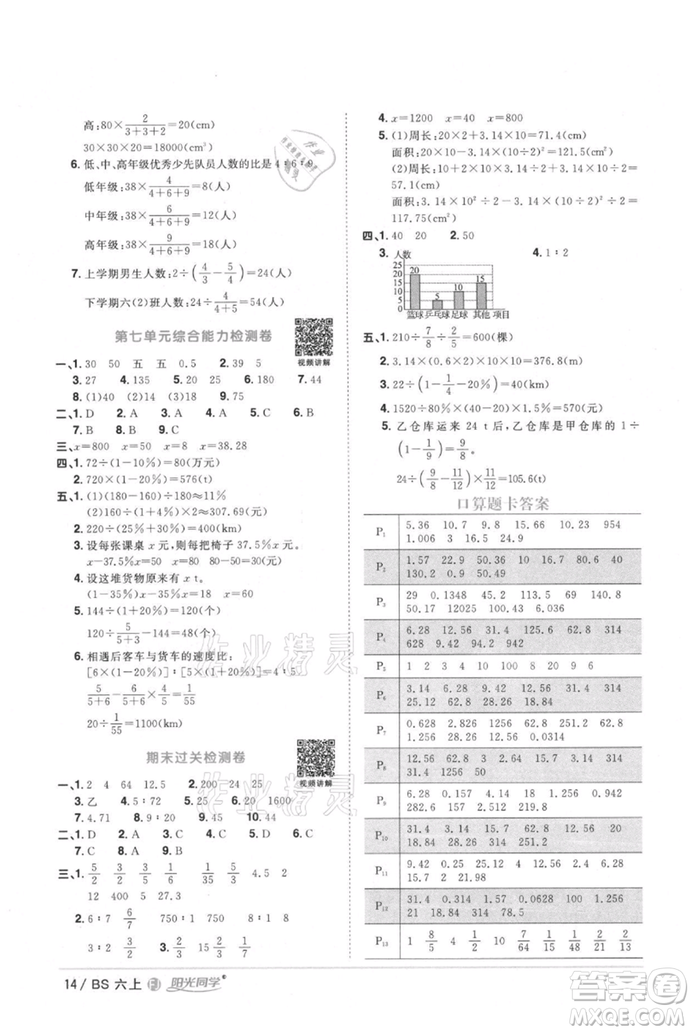 江西教育出版社2021陽光同學(xué)課時(shí)優(yōu)化作業(yè)六年級上冊數(shù)學(xué)北師大版福建專版參考答案