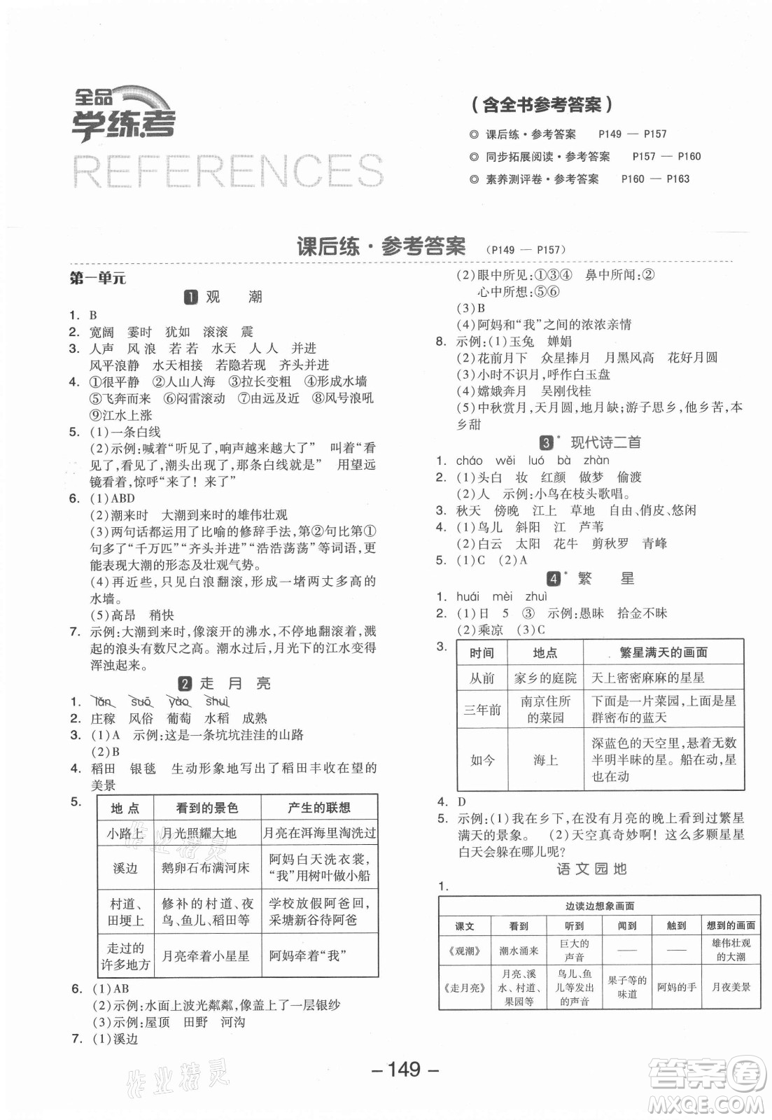 開明出版社2021全品學(xué)練考語(yǔ)文四年級(jí)上冊(cè)RJ人教版答案