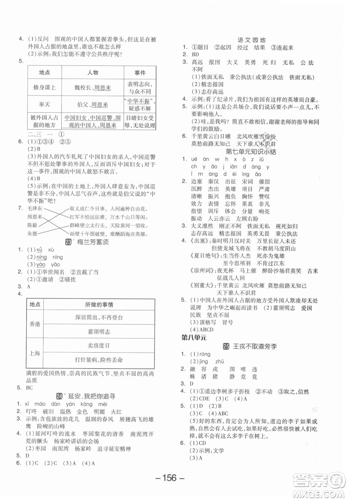 開明出版社2021全品學(xué)練考語(yǔ)文四年級(jí)上冊(cè)RJ人教版答案