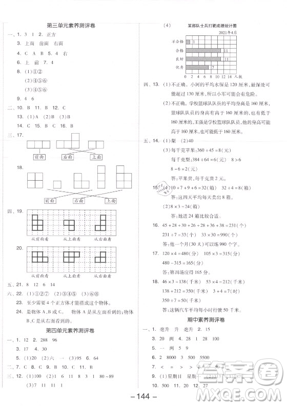 開(kāi)明出版社2021全品學(xué)練考數(shù)學(xué)四年級(jí)上冊(cè)SJ蘇教版答案