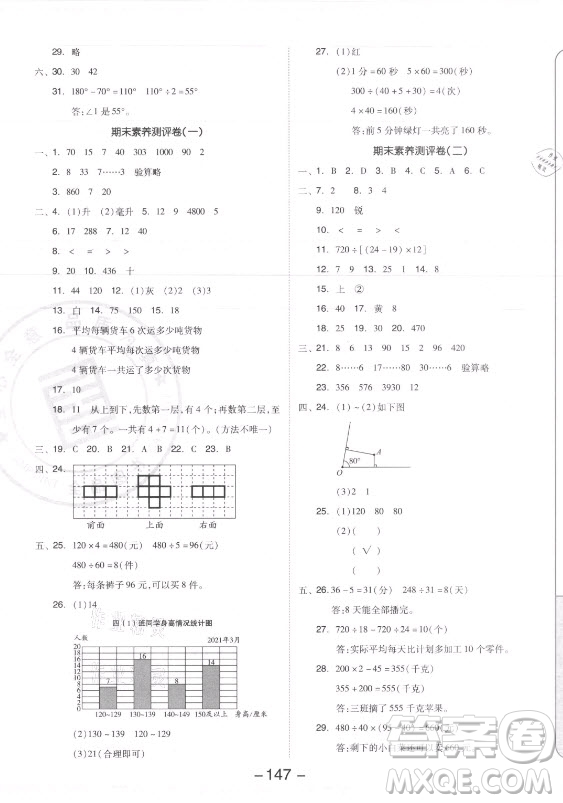 開(kāi)明出版社2021全品學(xué)練考數(shù)學(xué)四年級(jí)上冊(cè)SJ蘇教版答案