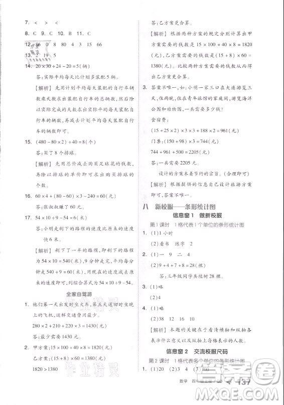 花山文藝出版社2021全品學(xué)練考數(shù)學(xué)四年級(jí)上冊(cè)QD青島版答案