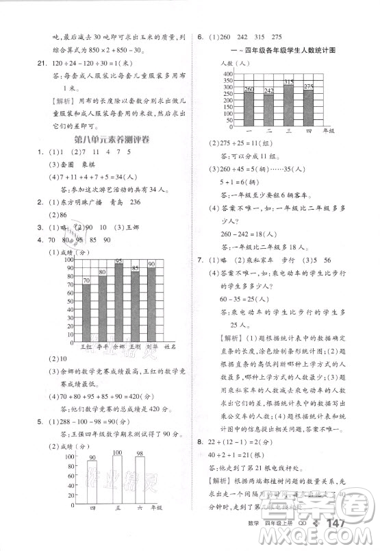 花山文藝出版社2021全品學(xué)練考數(shù)學(xué)四年級(jí)上冊(cè)QD青島版答案