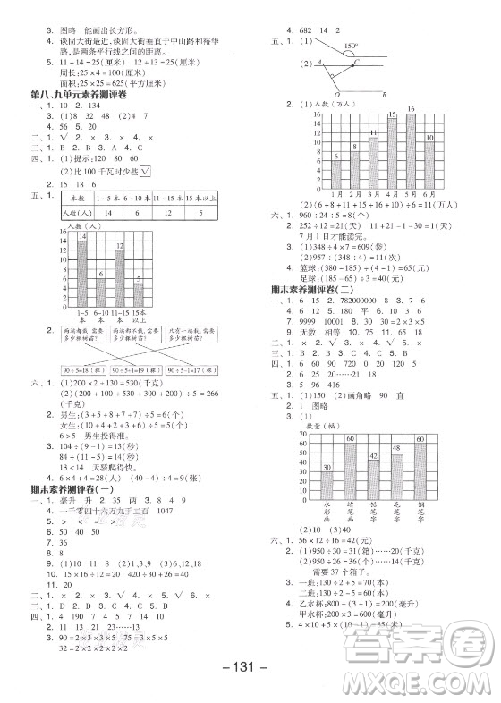 開明出版社2021全品學(xué)練考數(shù)學(xué)四年級上冊JJ冀教版答案