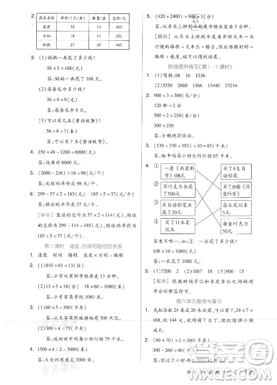 開(kāi)明出版社2021全品學(xué)練考數(shù)學(xué)四年級(jí)上冊(cè)BJ北京版答案