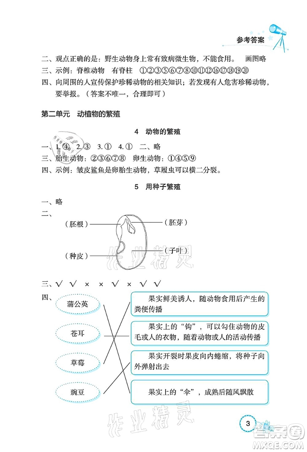 湖北教育出版社2021長(zhǎng)江作業(yè)本課堂作業(yè)四年級(jí)科學(xué)上冊(cè)人教鄂教版答案