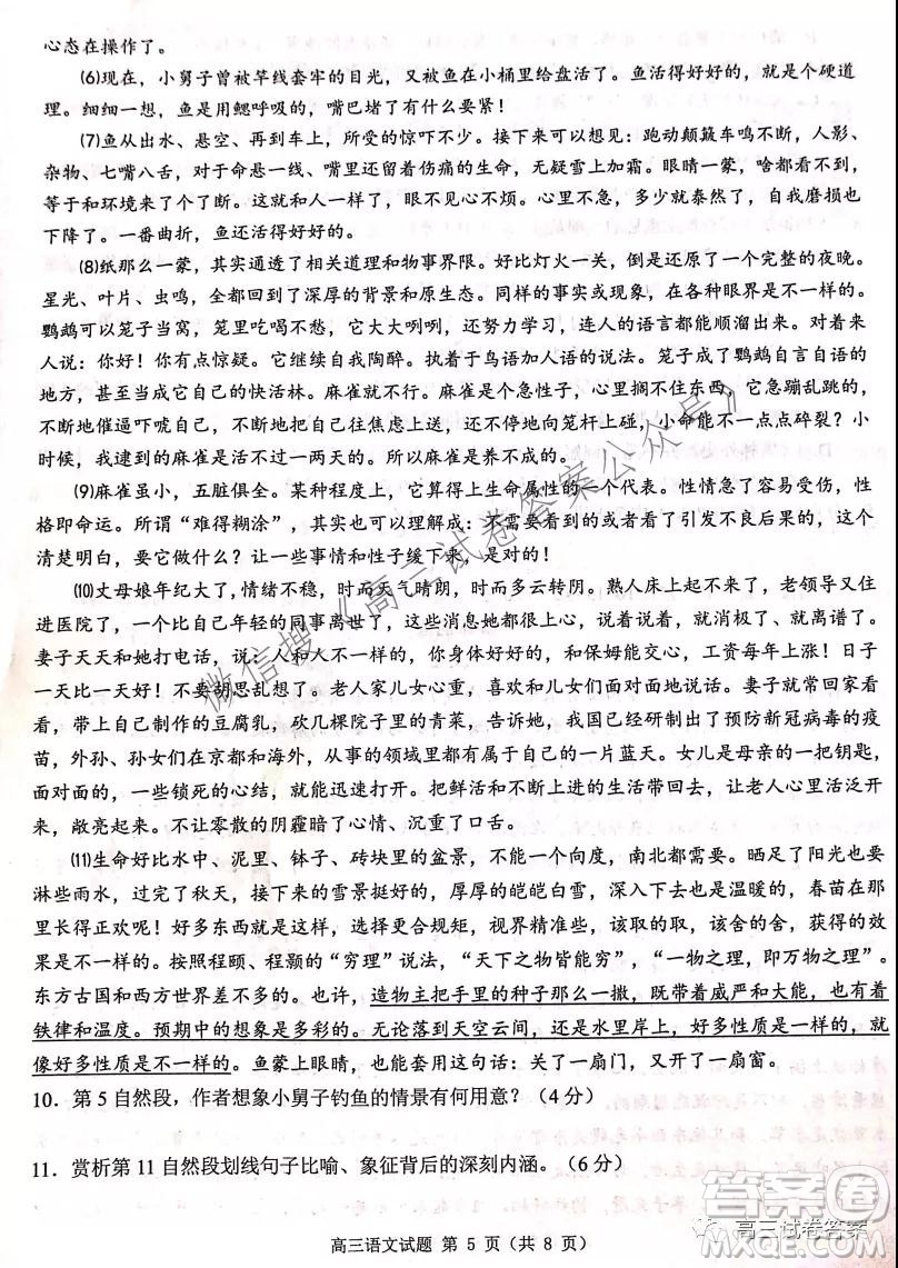 2021學年第一學期浙江省七彩陽光新高考研究聯(lián)盟返?？颊Z文試題及答案