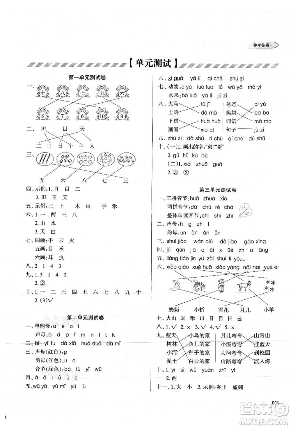 天津教育出版社2021學(xué)習(xí)質(zhì)量監(jiān)測(cè)一年級(jí)語(yǔ)文上冊(cè)人教版答案