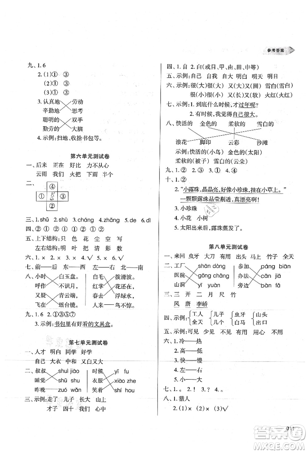 天津教育出版社2021學(xué)習(xí)質(zhì)量監(jiān)測(cè)一年級(jí)語(yǔ)文上冊(cè)人教版答案