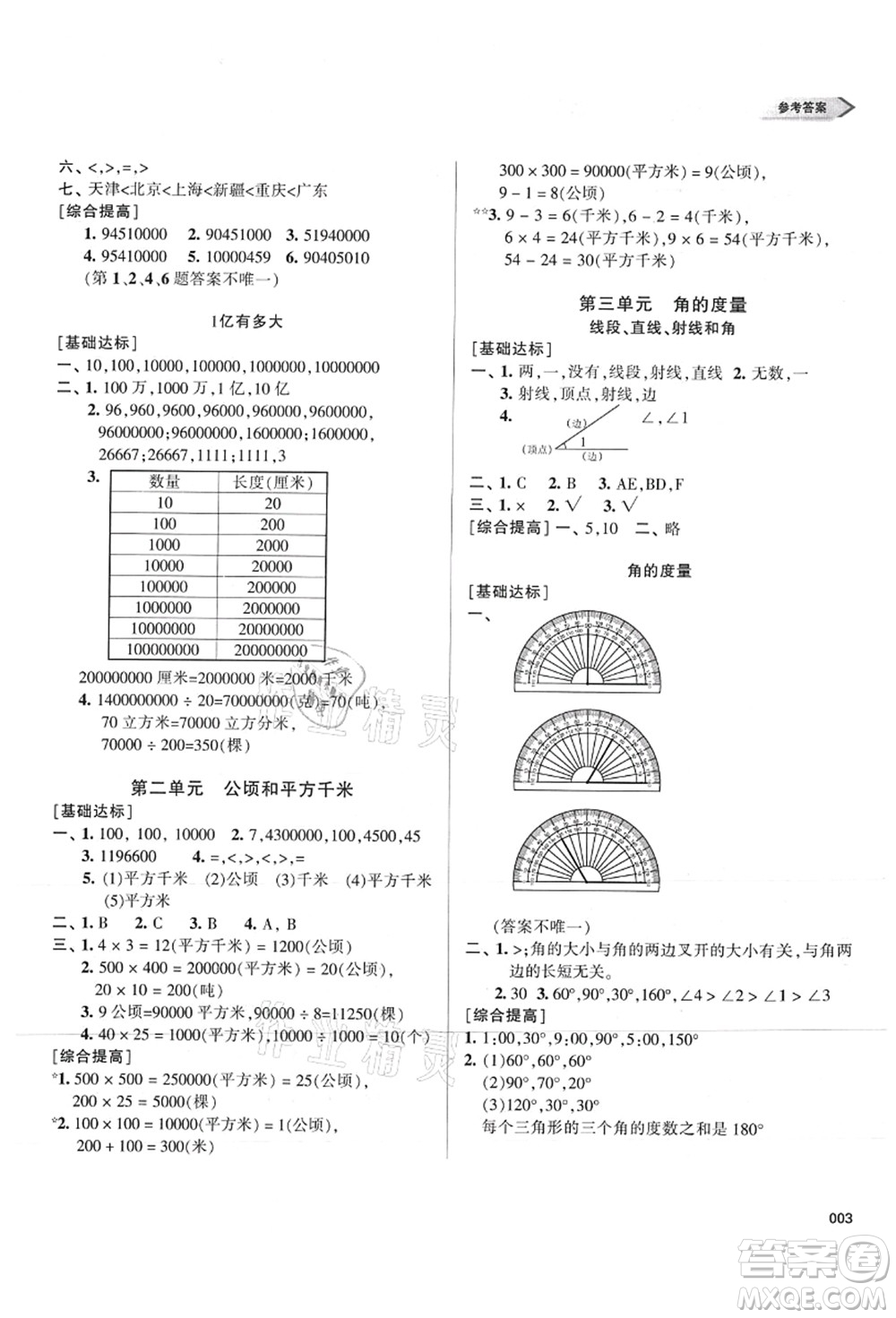 天津教育出版社2021學(xué)習(xí)質(zhì)量監(jiān)測四年級數(shù)學(xué)上冊人教版答案