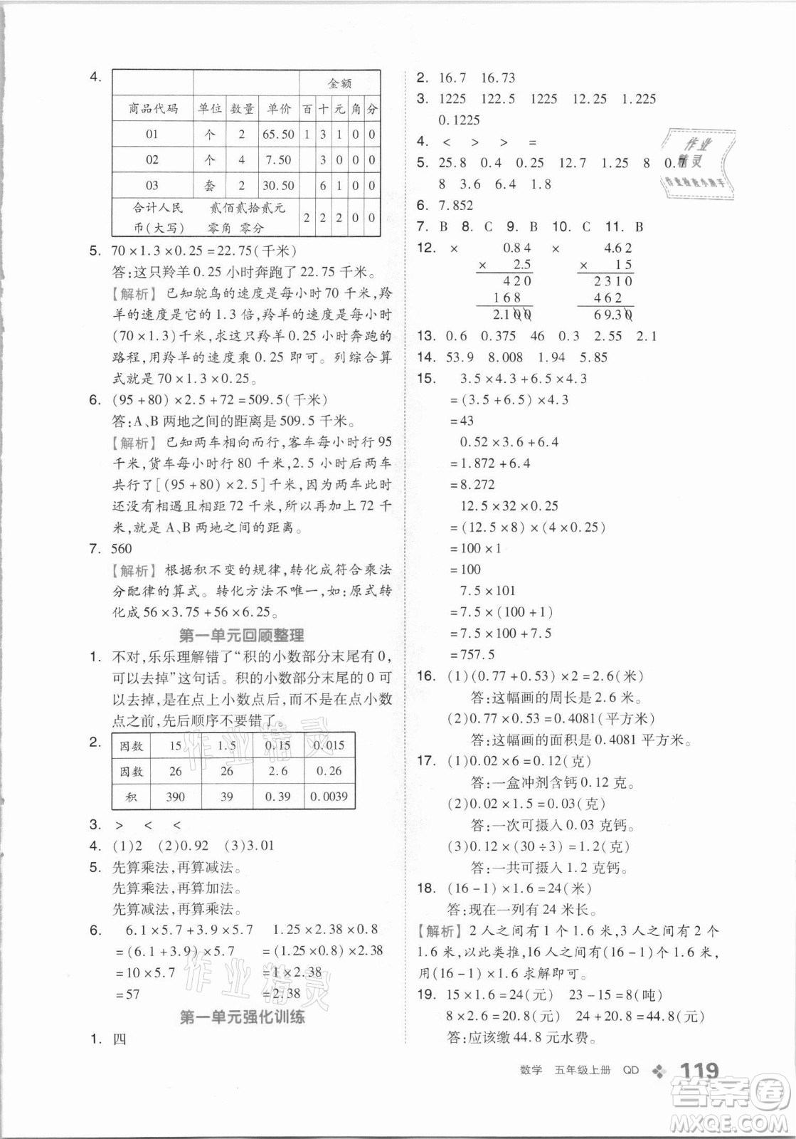 花山文藝出版社2021全品學(xué)練考數(shù)學(xué)五年級上冊QD青島版答案