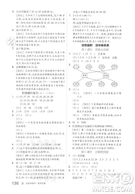 花山文藝出版社2021全品學(xué)練考數(shù)學(xué)五年級上冊QD青島版答案