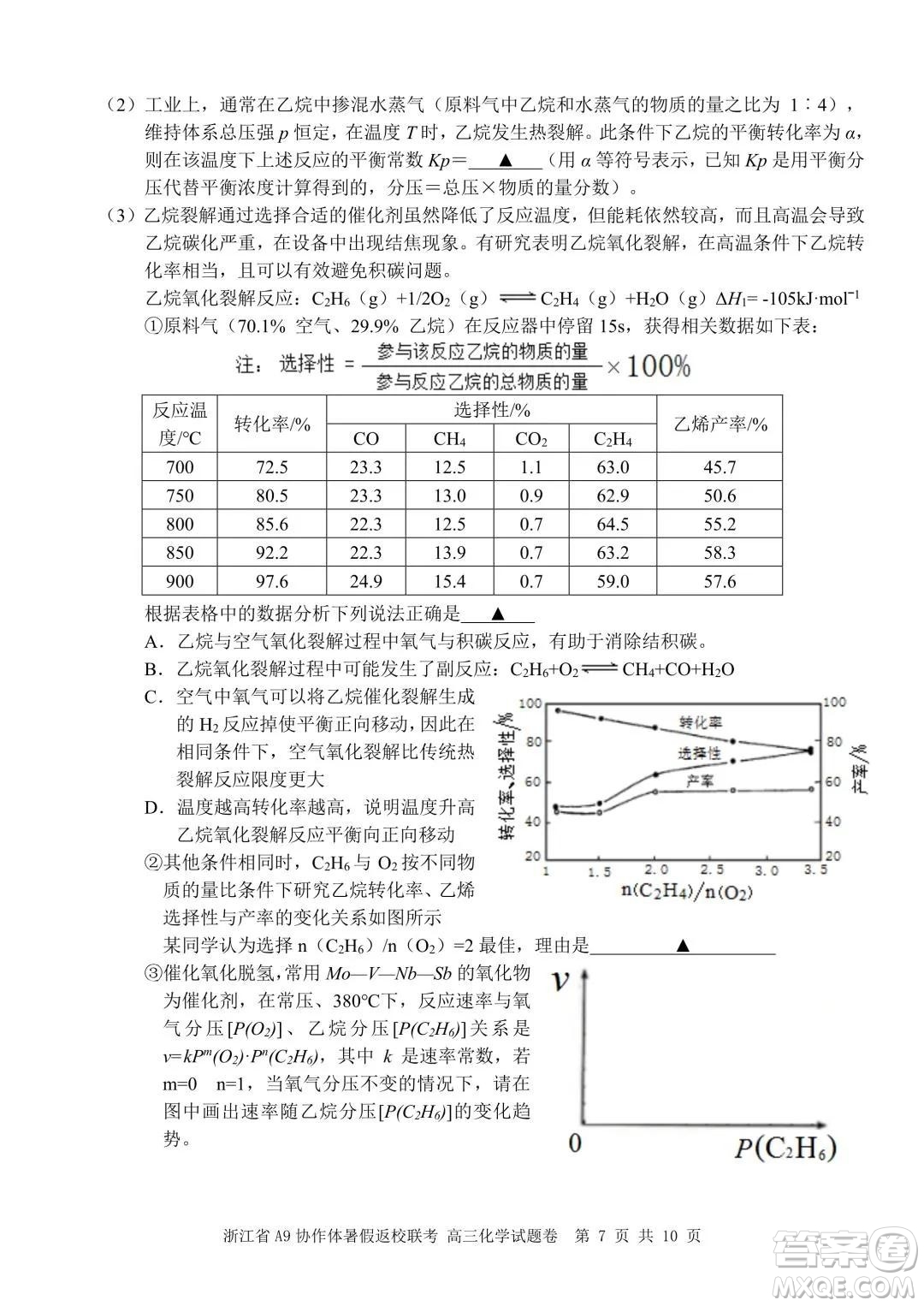 2022屆浙江省A9協(xié)作體暑假返校聯(lián)考高三化學試題卷及答案