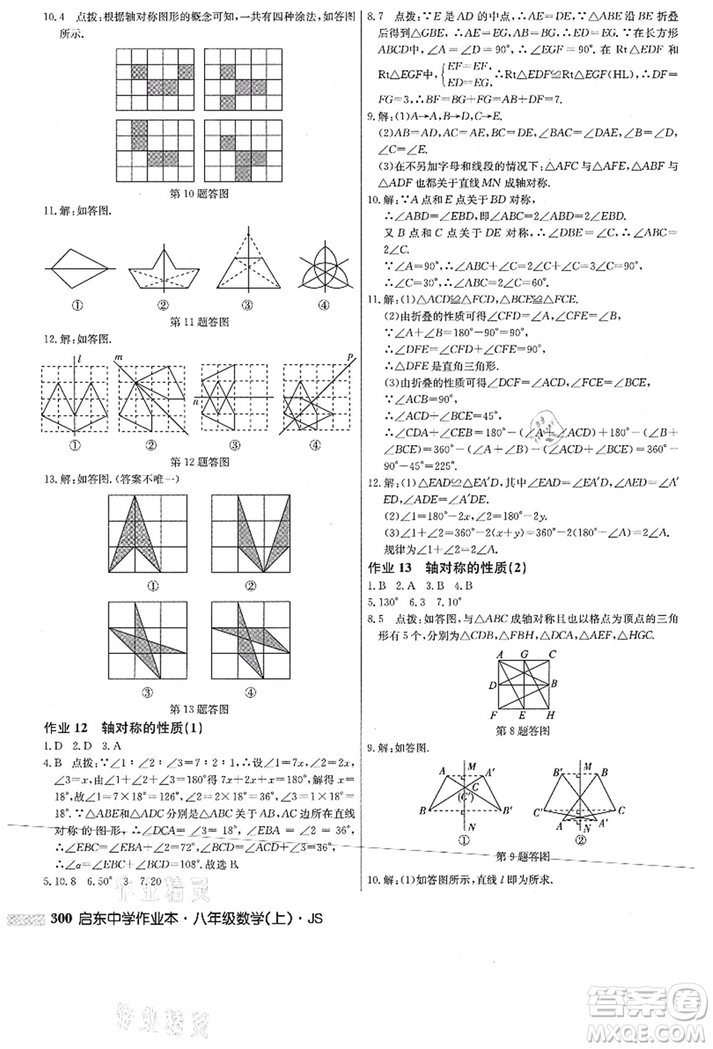 龍門書局2021啟東中學(xué)作業(yè)本八年級數(shù)學(xué)上冊JS江蘇版答案