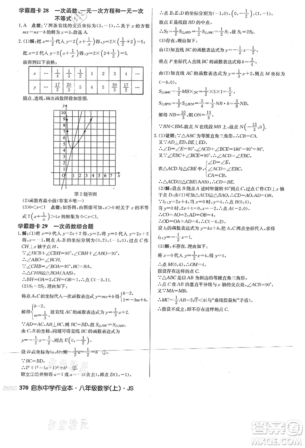 龍門書局2021啟東中學(xué)作業(yè)本八年級數(shù)學(xué)上冊JS江蘇版答案