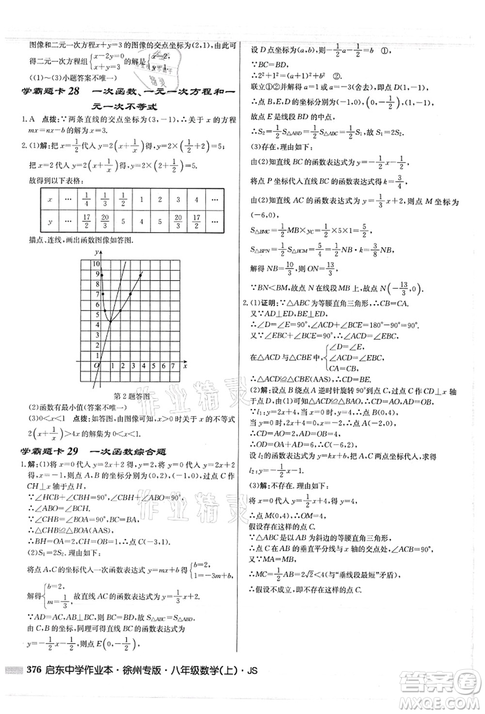 龍門書局2021啟東中學(xué)作業(yè)本八年級(jí)數(shù)學(xué)上冊(cè)JS江蘇版徐州專版答案