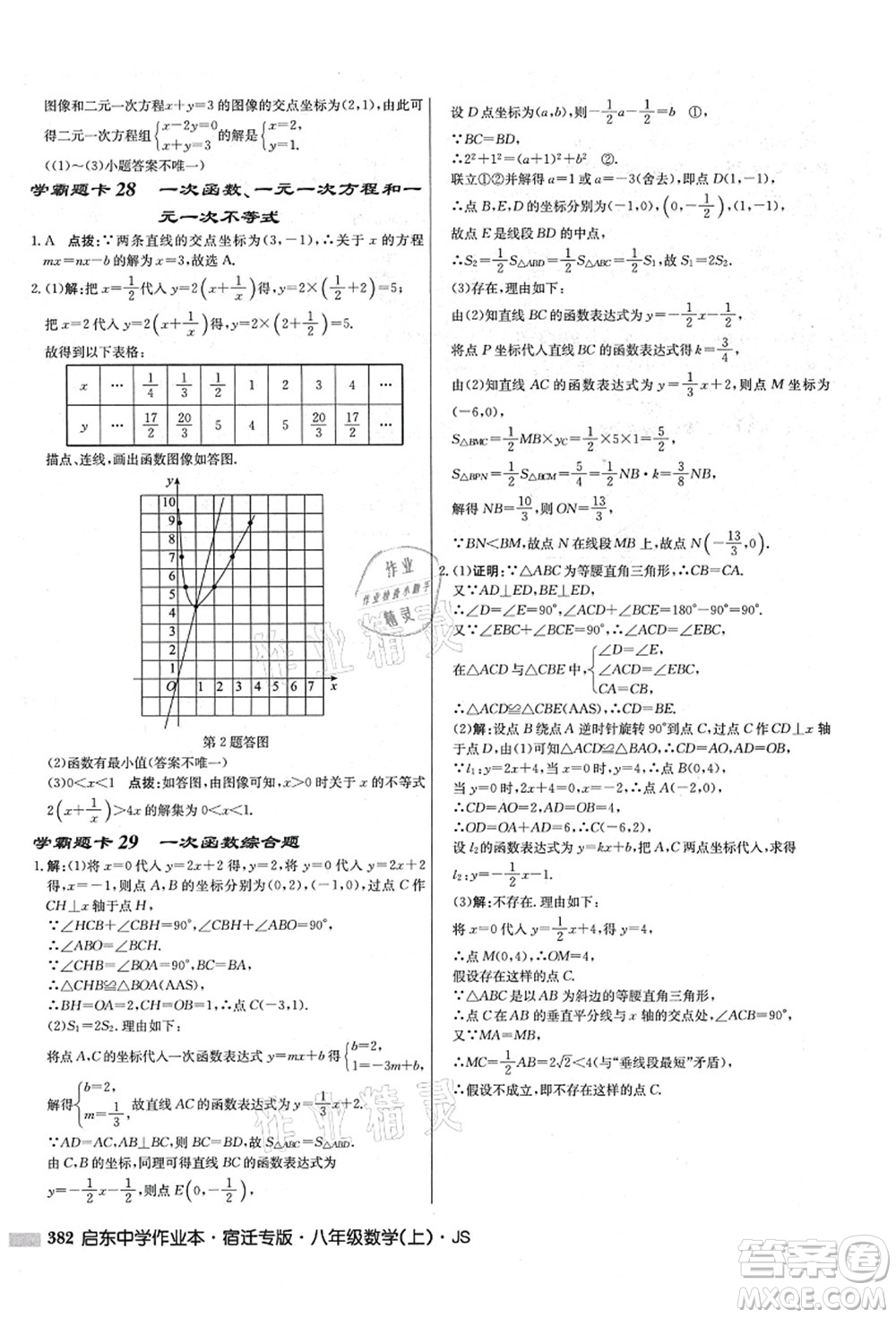 龍門書局2021啟東中學作業(yè)本八年級數學上冊JS江蘇版宿遷專版答案