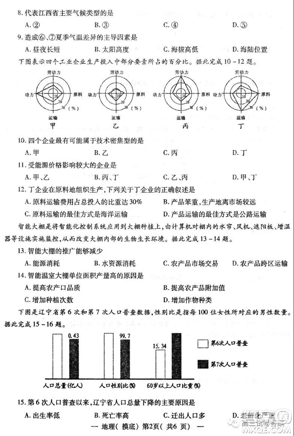 南昌市2022屆高三摸底測(cè)試卷地理試題及答案