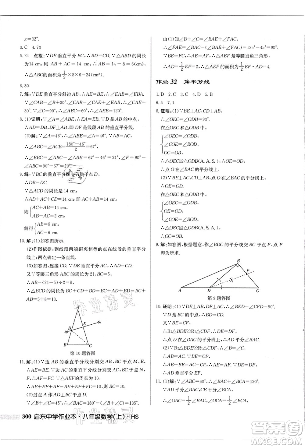 龍門書局2021啟東中學(xué)作業(yè)本八年級數(shù)學(xué)上冊HS華師版吉林省專版答案