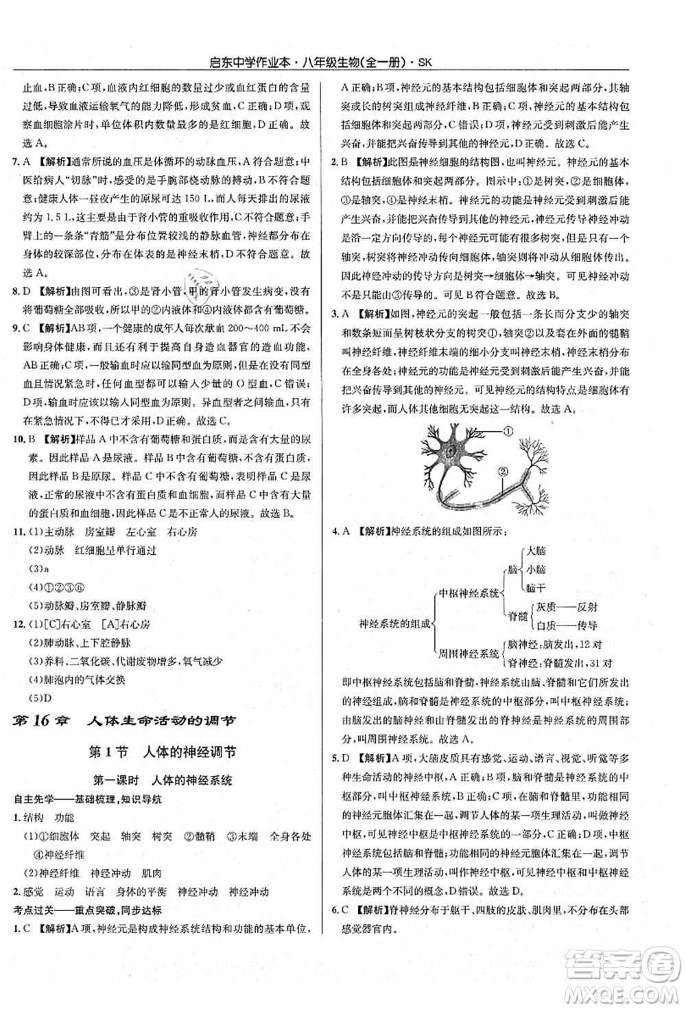 龍門(mén)書(shū)局2021啟東中學(xué)作業(yè)本八年級(jí)生物全一冊(cè)SK蘇科版答案