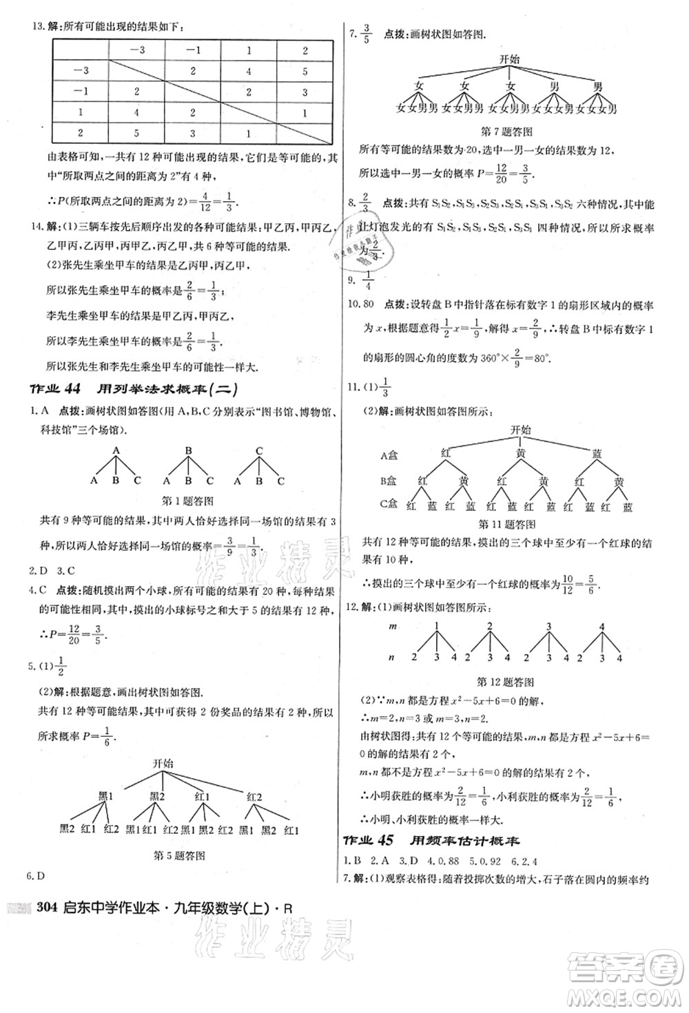 龍門書局2021啟東中學作業(yè)本九年級數(shù)學上冊R人教版答案