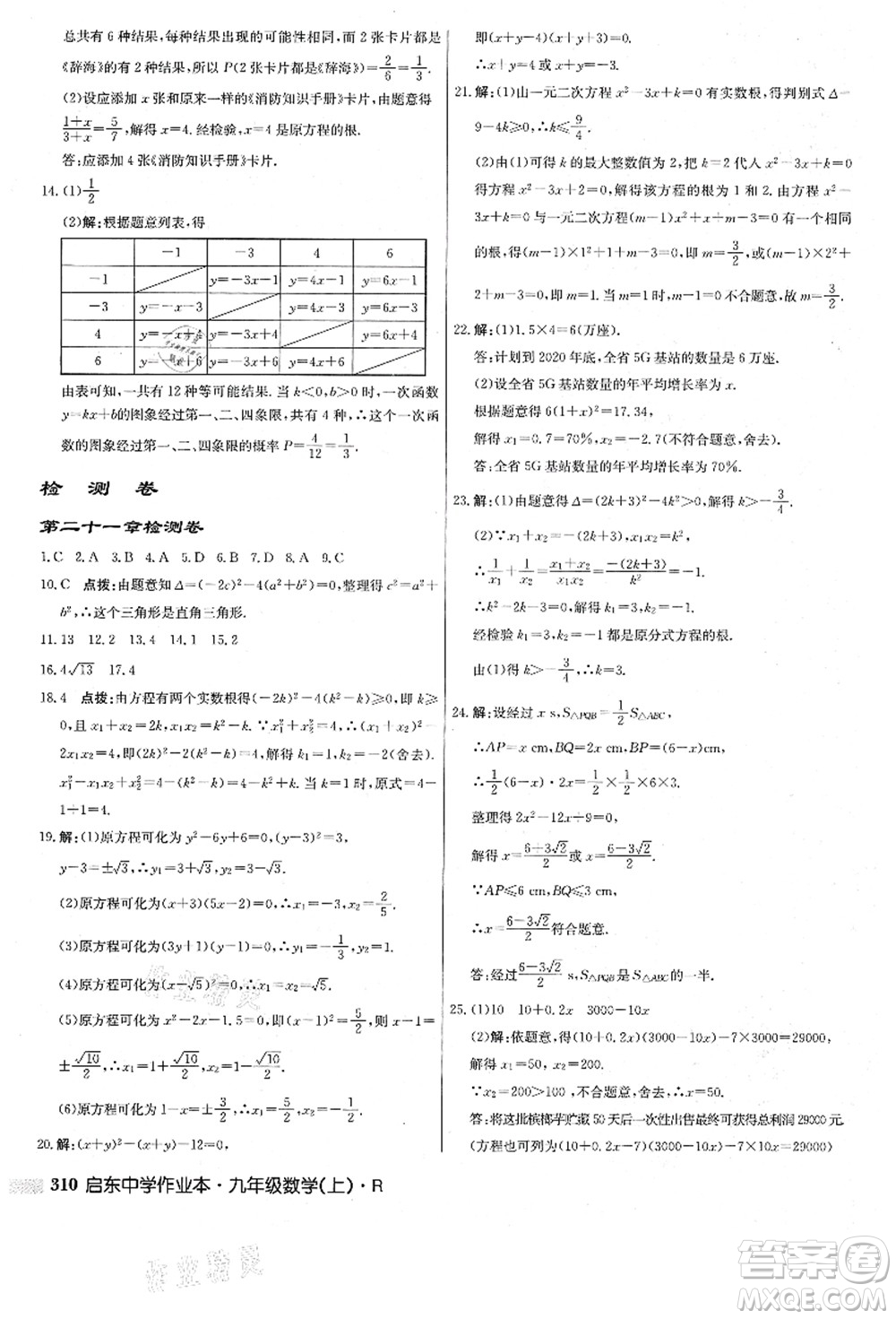 龍門書局2021啟東中學作業(yè)本九年級數(shù)學上冊R人教版答案