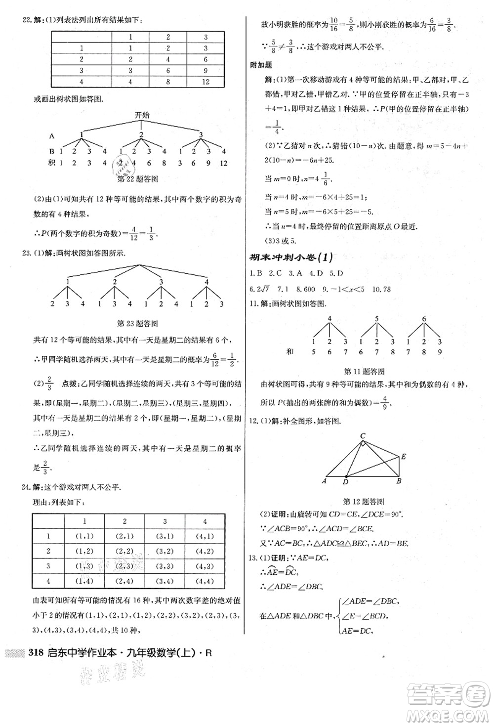 龍門書局2021啟東中學作業(yè)本九年級數(shù)學上冊R人教版答案