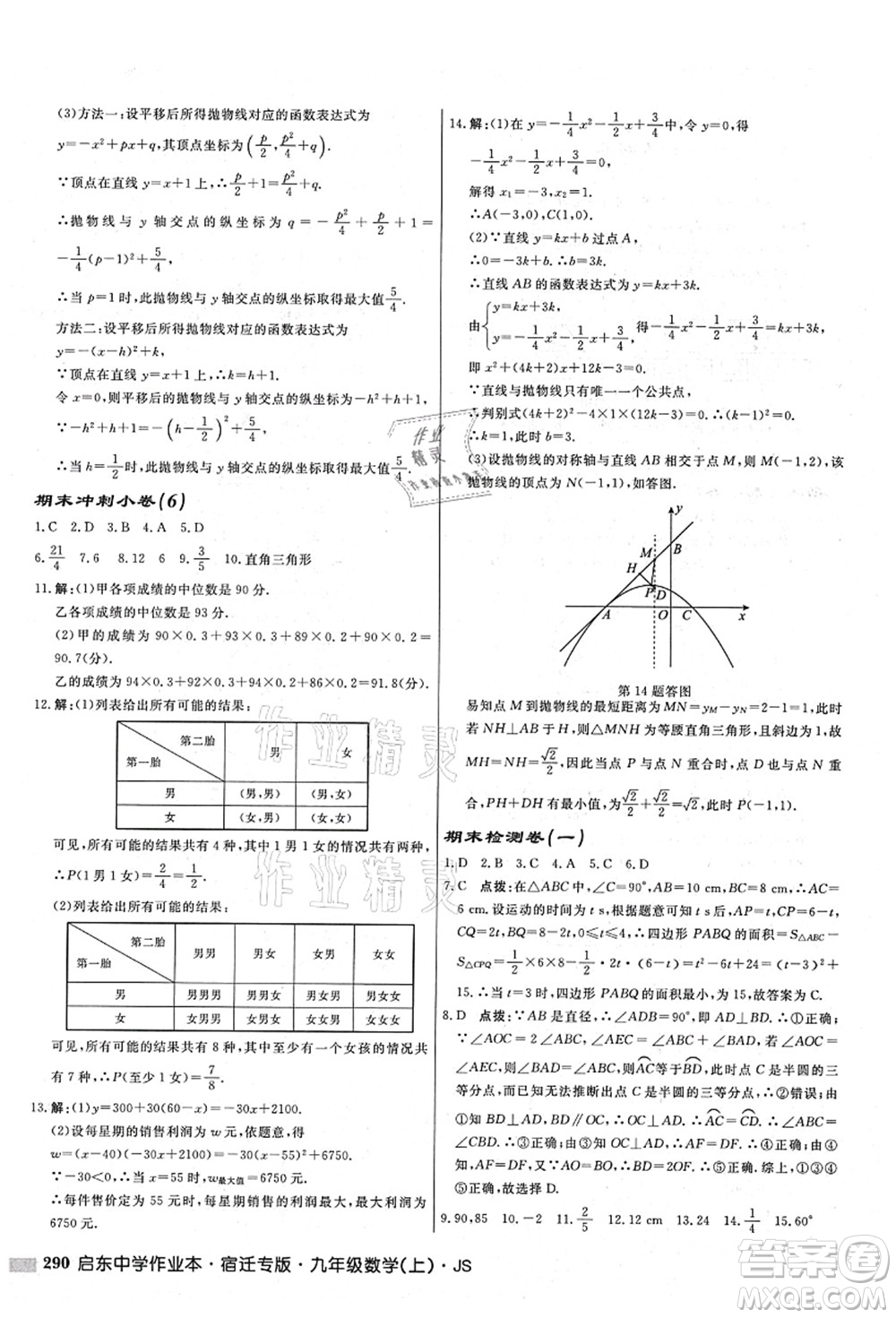 龍門書局2021啟東中學(xué)作業(yè)本九年級數(shù)學(xué)上冊JS江蘇版宿遷專版答案