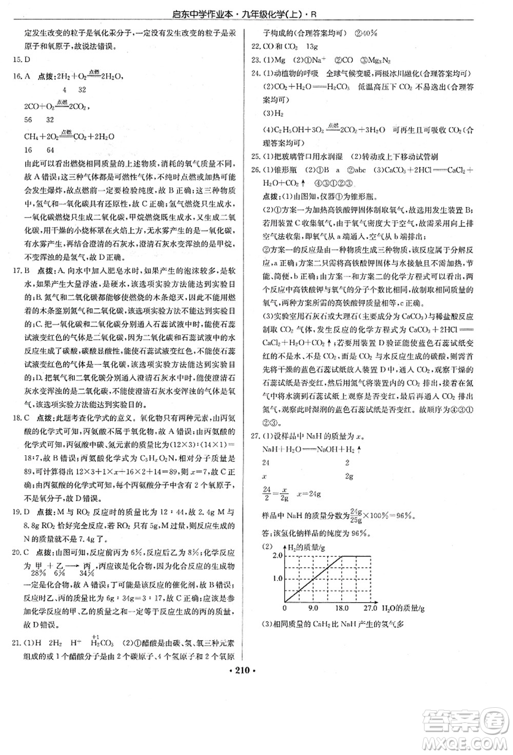 龍門書局2021啟東中學(xué)作業(yè)本九年級化學(xué)上冊R人教版答案