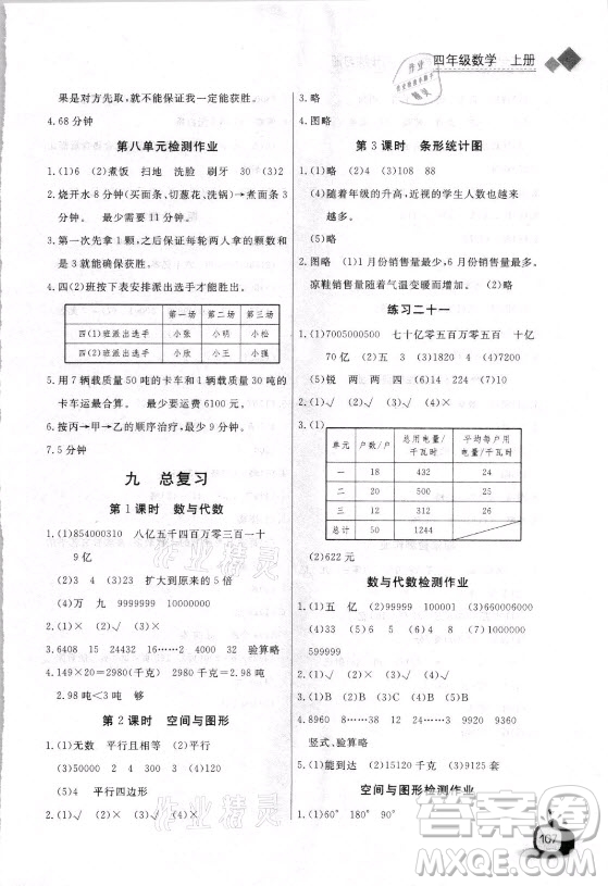 湖北少年兒童出版社2021長(zhǎng)江全能學(xué)案數(shù)學(xué)四年級(jí)上冊(cè)人教版答案