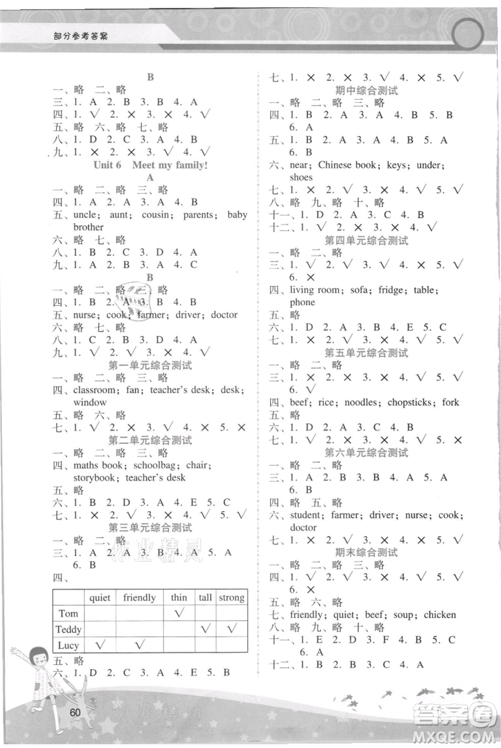 廣西師范大學出版社2021新課程學習輔導(dǎo)四年級上冊英語人教版參考答案