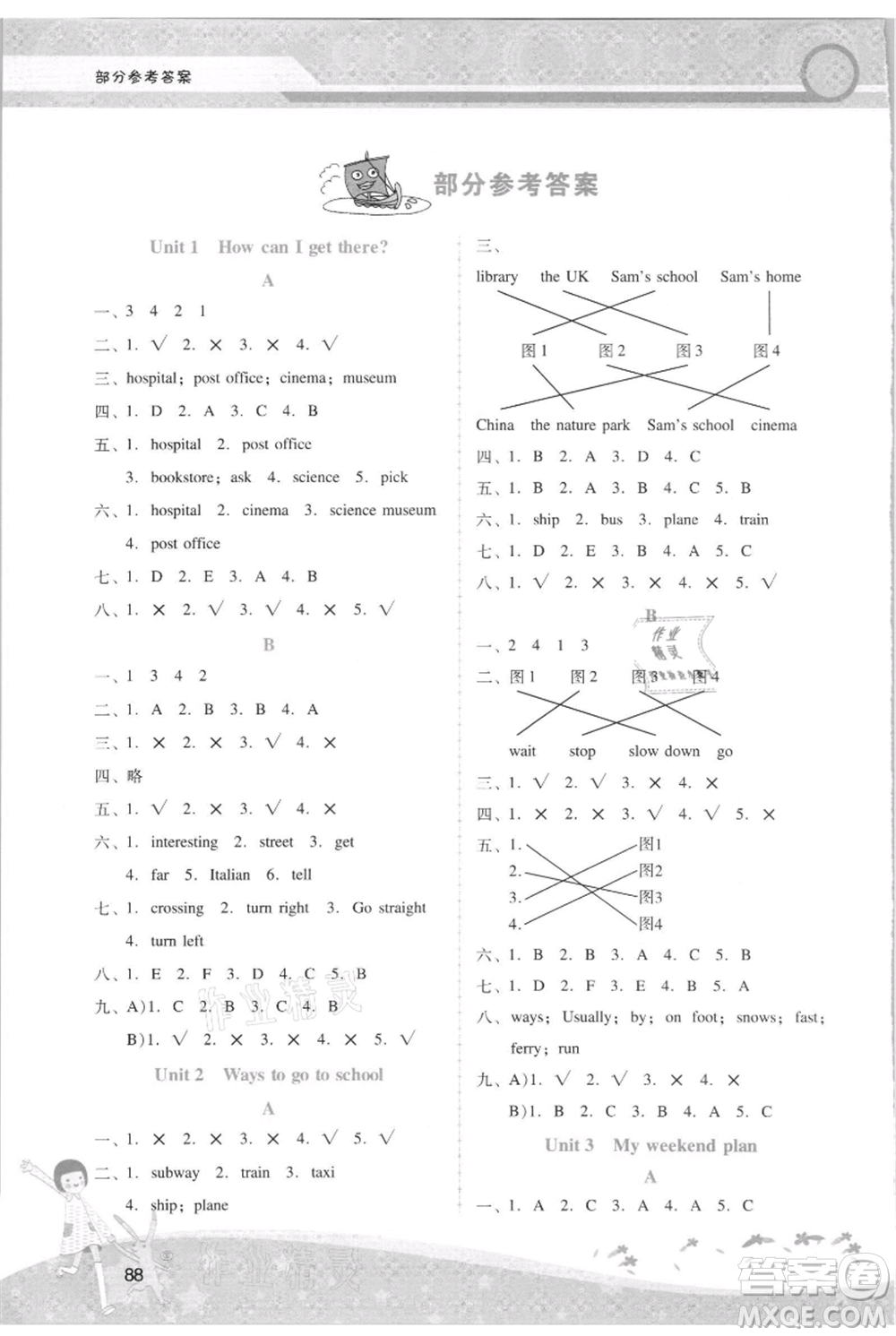 廣西師范大學(xué)出版社2021新課程學(xué)習(xí)輔導(dǎo)六年級上冊英語人教版參考答案