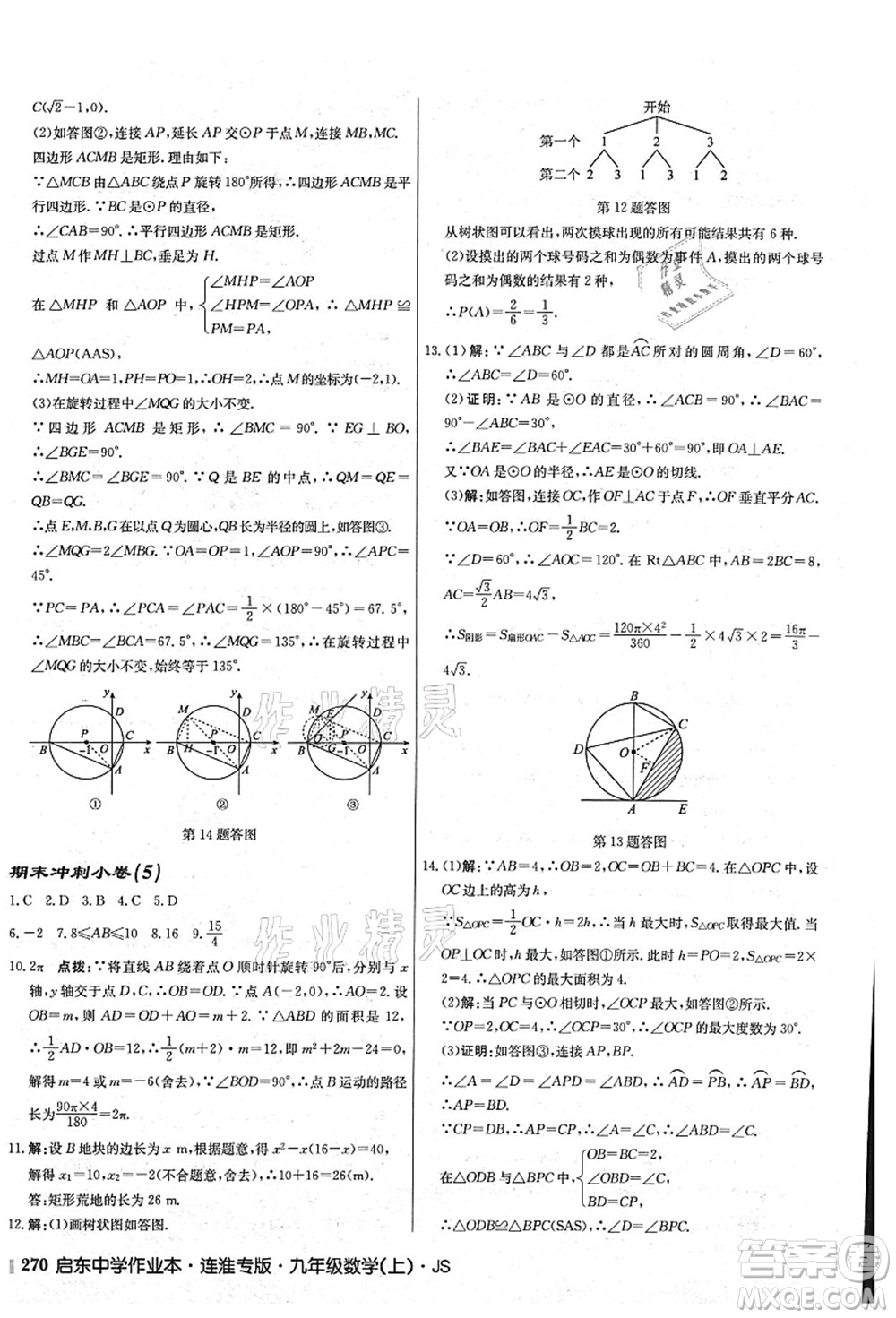 龍門書局2021啟東中學作業(yè)本九年級數學上冊JS江蘇版連淮專版答案