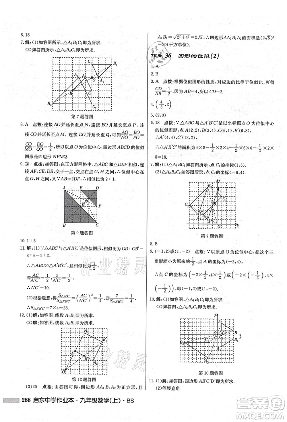 龍門書局2021啟東中學(xué)作業(yè)本九年級數(shù)學(xué)上冊BS北師版答案