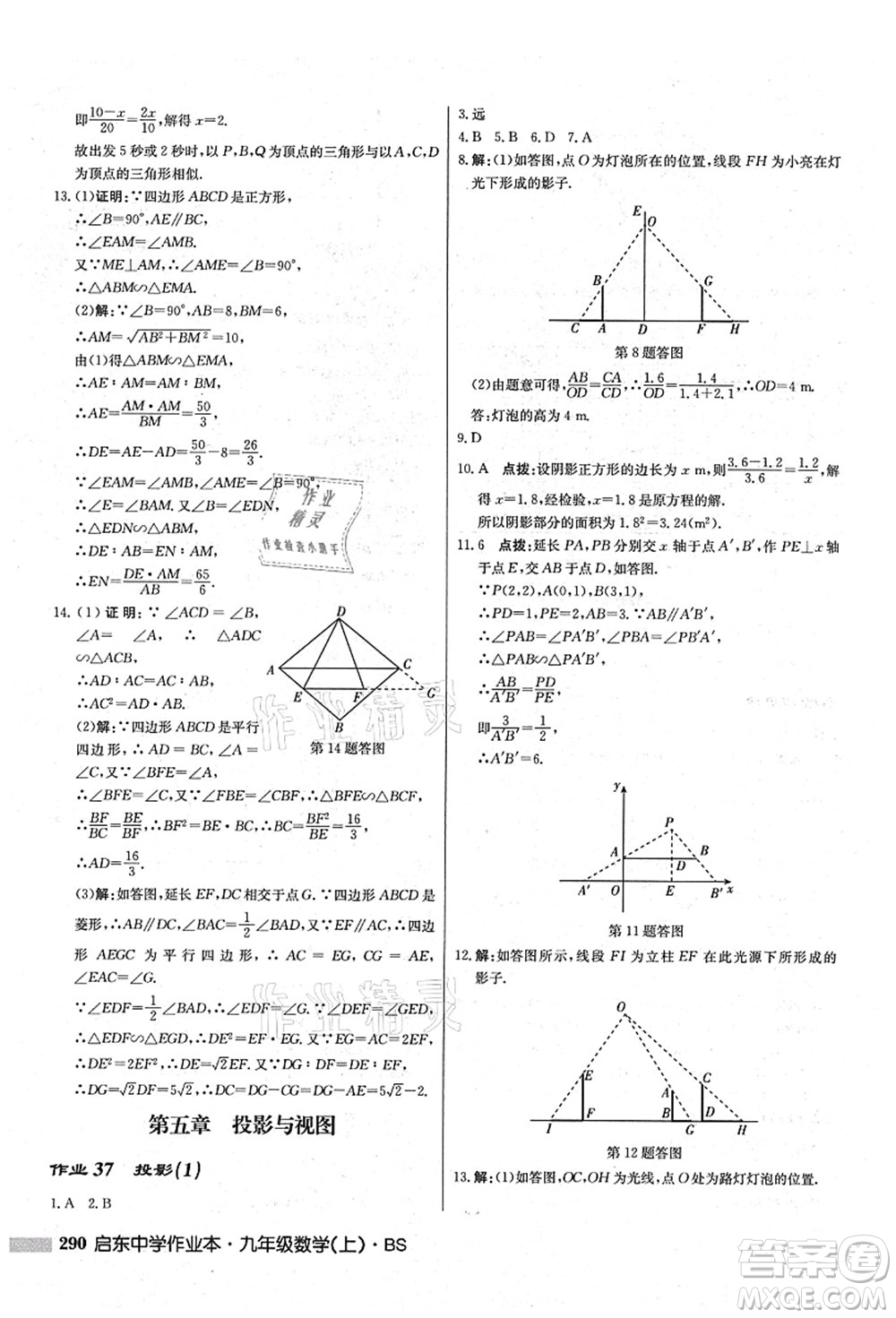 龍門書局2021啟東中學(xué)作業(yè)本九年級數(shù)學(xué)上冊BS北師版答案