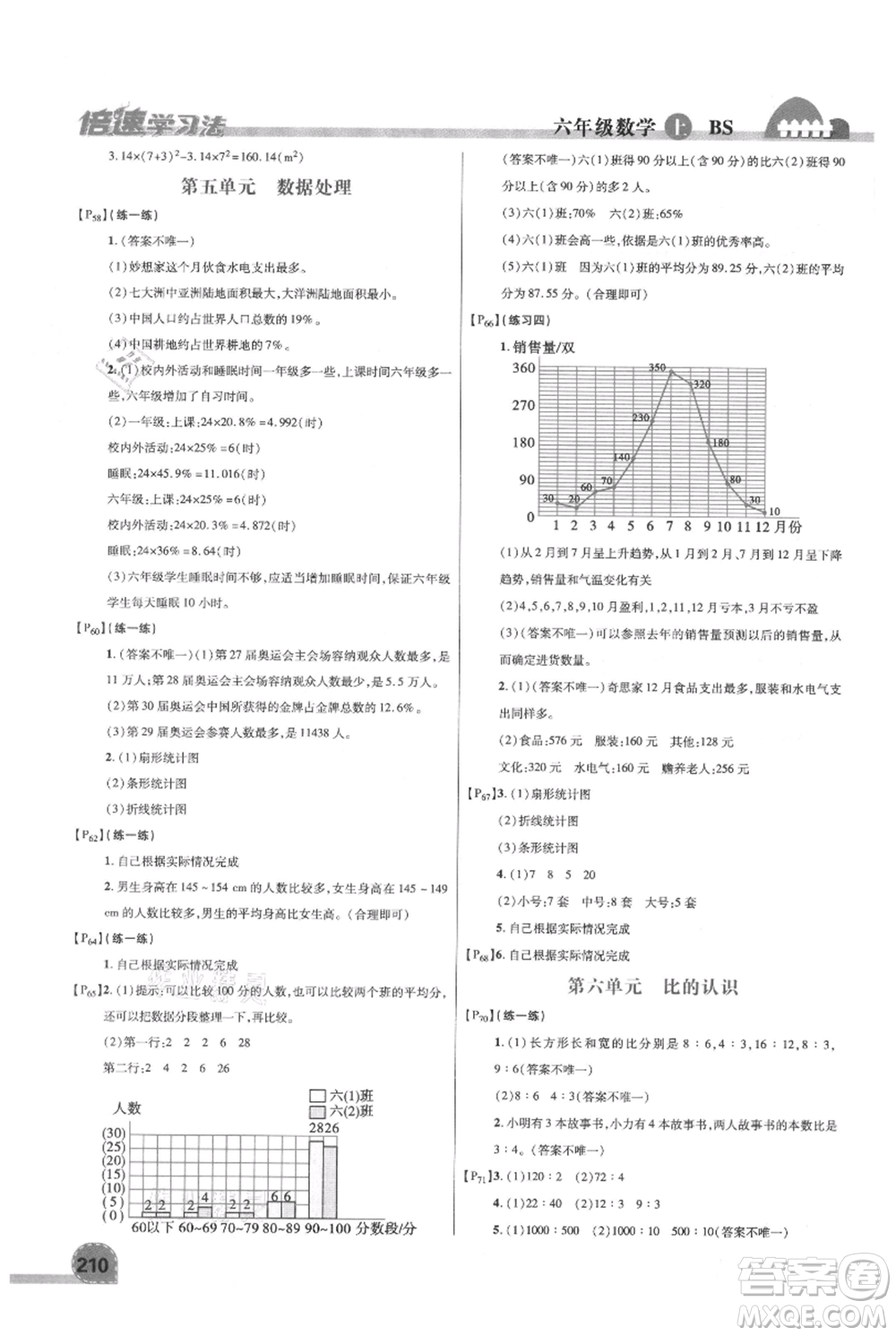 開明出版社2021倍速學習法六年級上冊數(shù)學北師大版參考答案