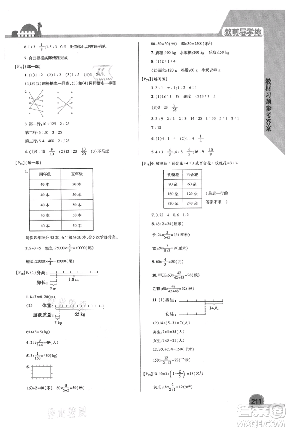 開明出版社2021倍速學習法六年級上冊數(shù)學北師大版參考答案