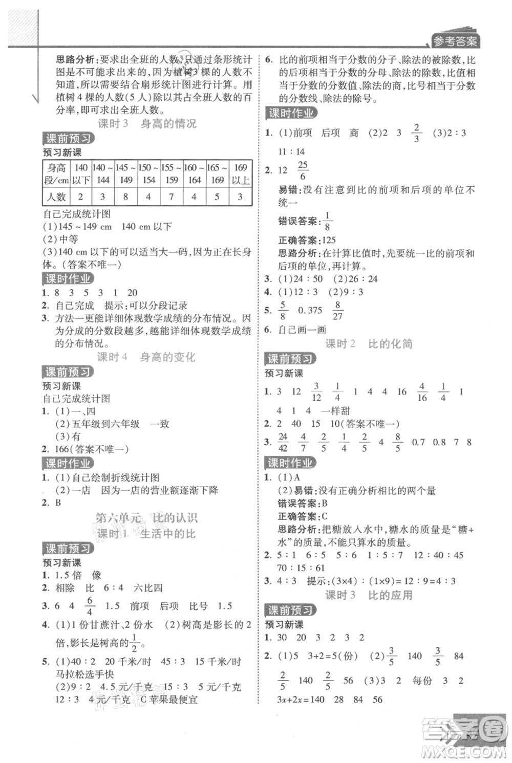 開明出版社2021倍速學習法六年級上冊數(shù)學北師大版參考答案