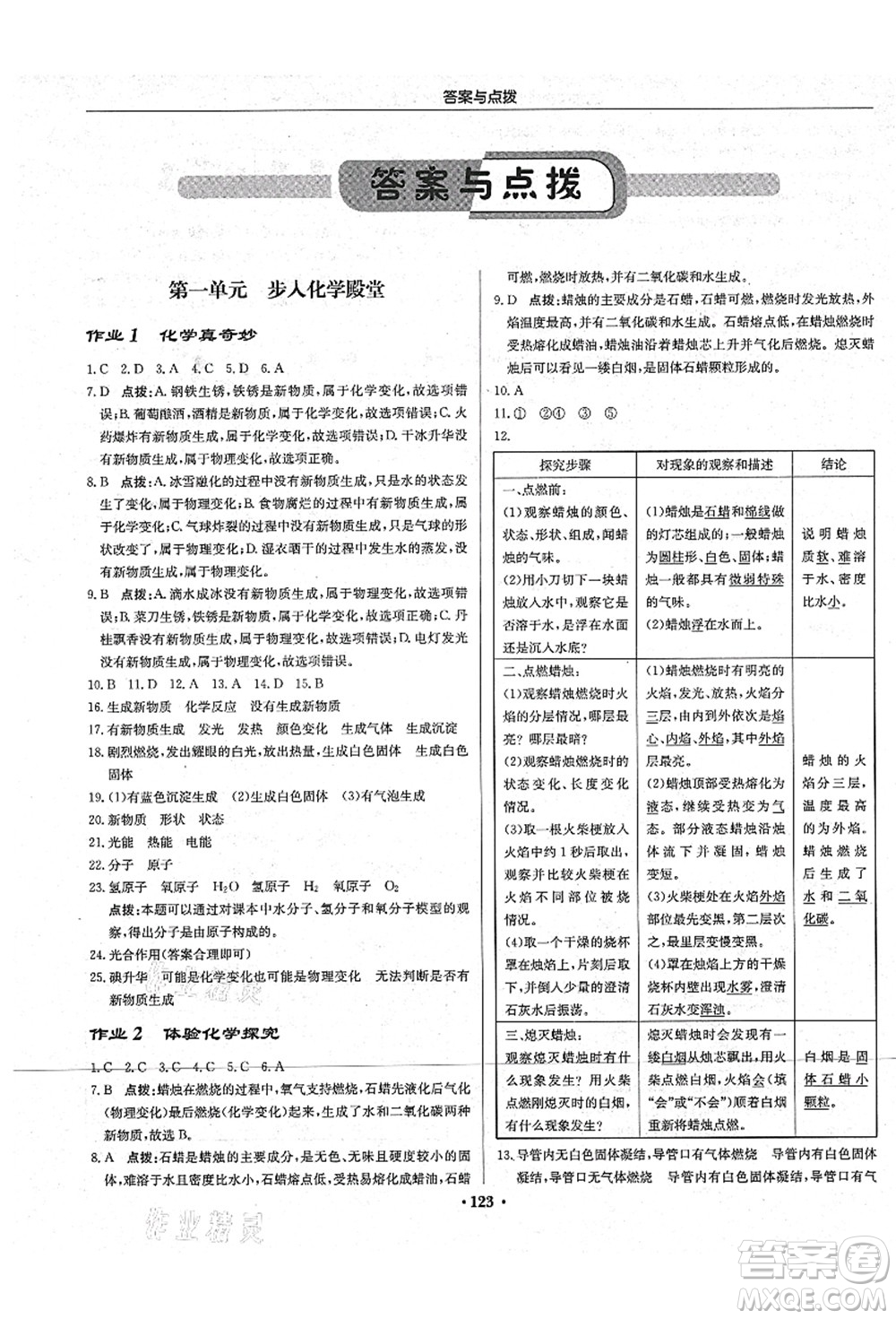 龍門書局2021啟東中學(xué)作業(yè)本九年級化學(xué)上冊LJ魯教版答案