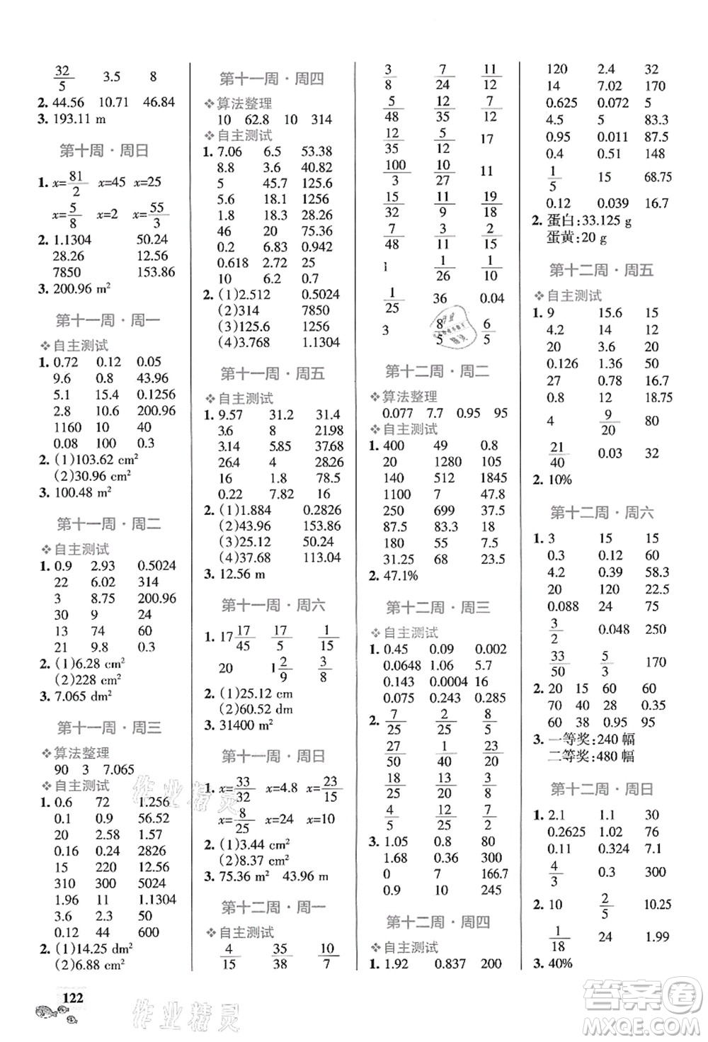 遼寧教育出版社2021小學(xué)學(xué)霸天天計(jì)算六年級(jí)數(shù)學(xué)上冊(cè)RJ人教版答案