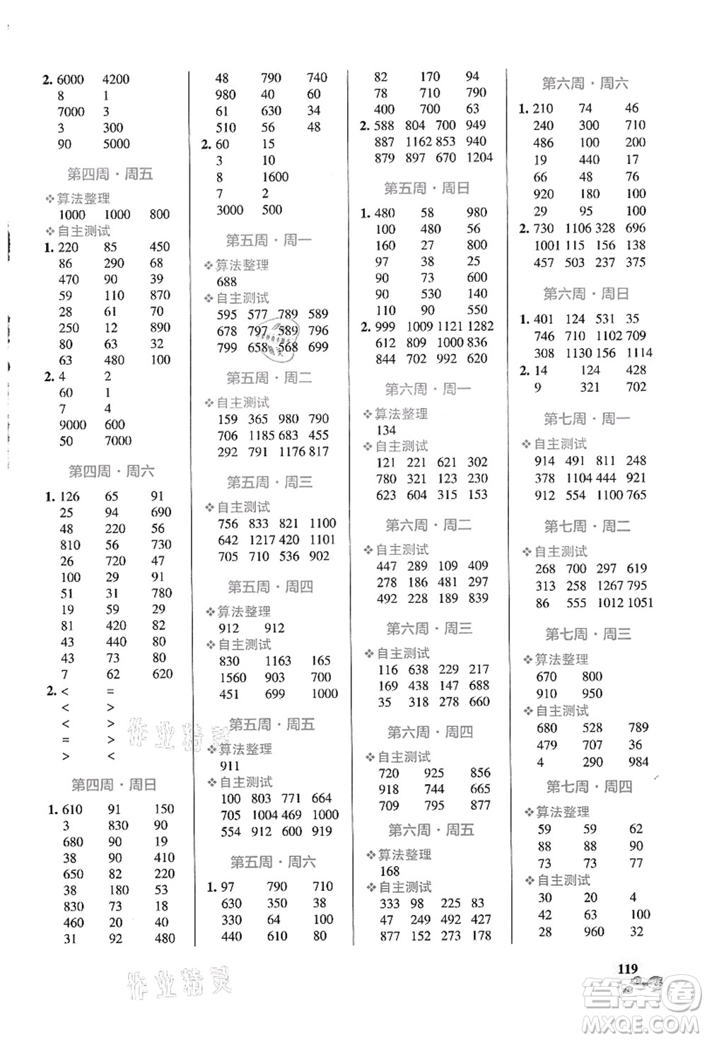 遼寧教育出版社2021小學學霸天天計算三年級數(shù)學上冊RJ人教版答案