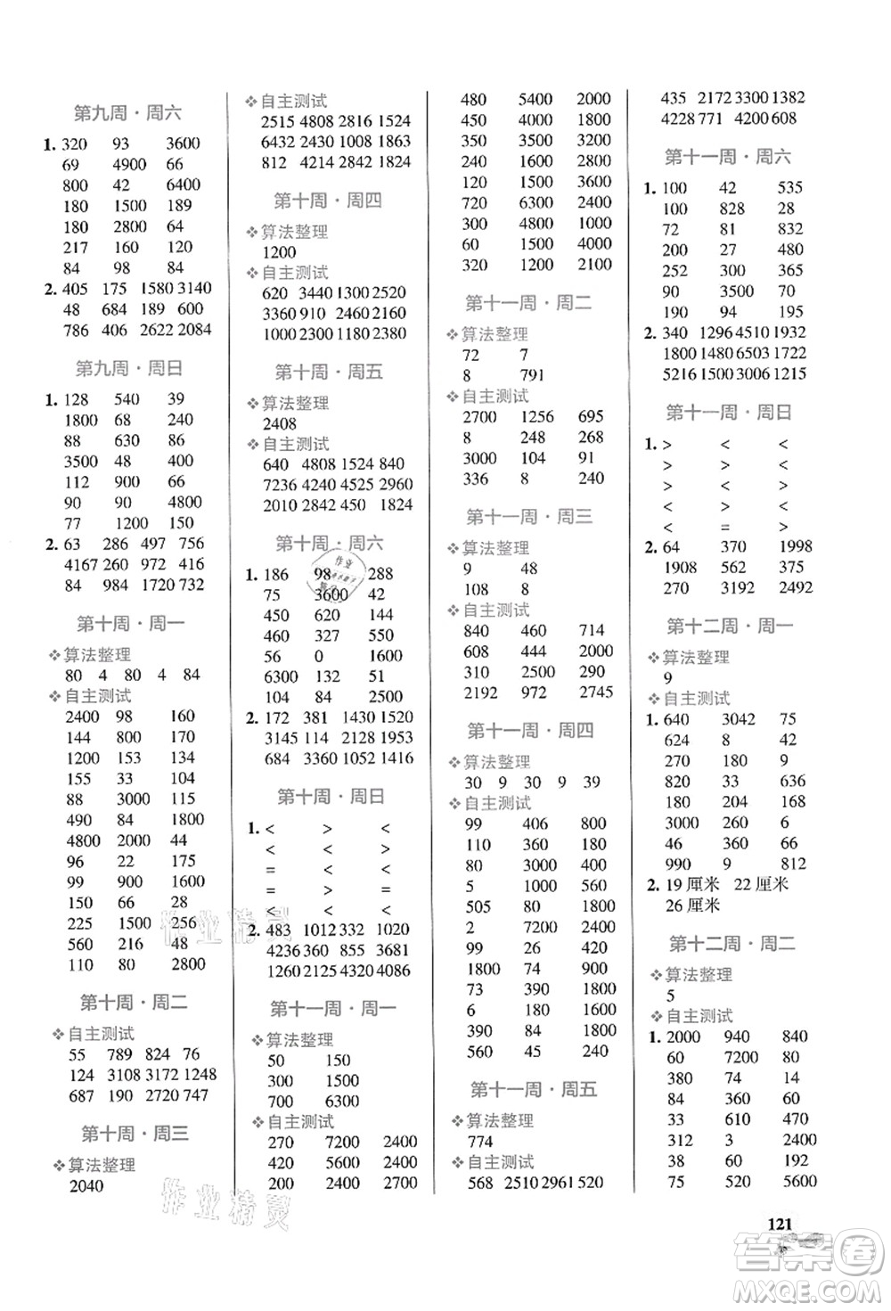 遼寧教育出版社2021小學學霸天天計算三年級數(shù)學上冊RJ人教版答案