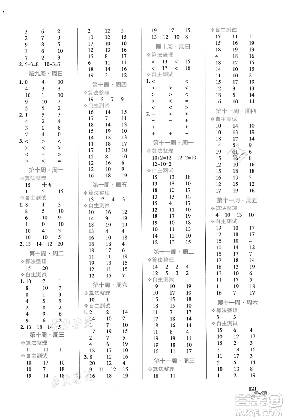 遼寧教育出版社2021小學(xué)學(xué)霸天天計(jì)算一年級(jí)數(shù)學(xué)上冊(cè)RJ人教版答案