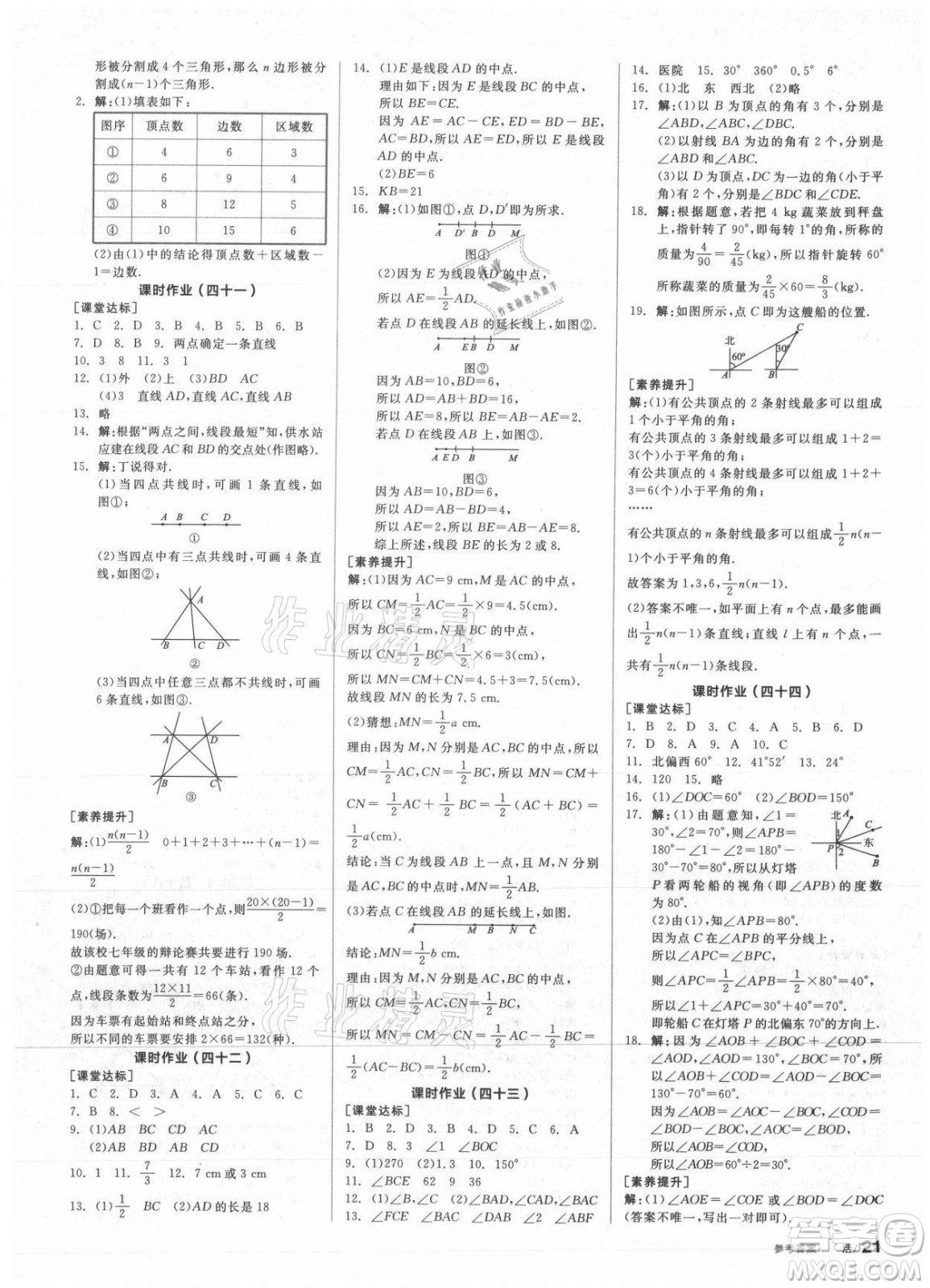 陽光出版社2021全品學(xué)練考數(shù)學(xué)七年級(jí)上冊(cè)HS華師大版答案