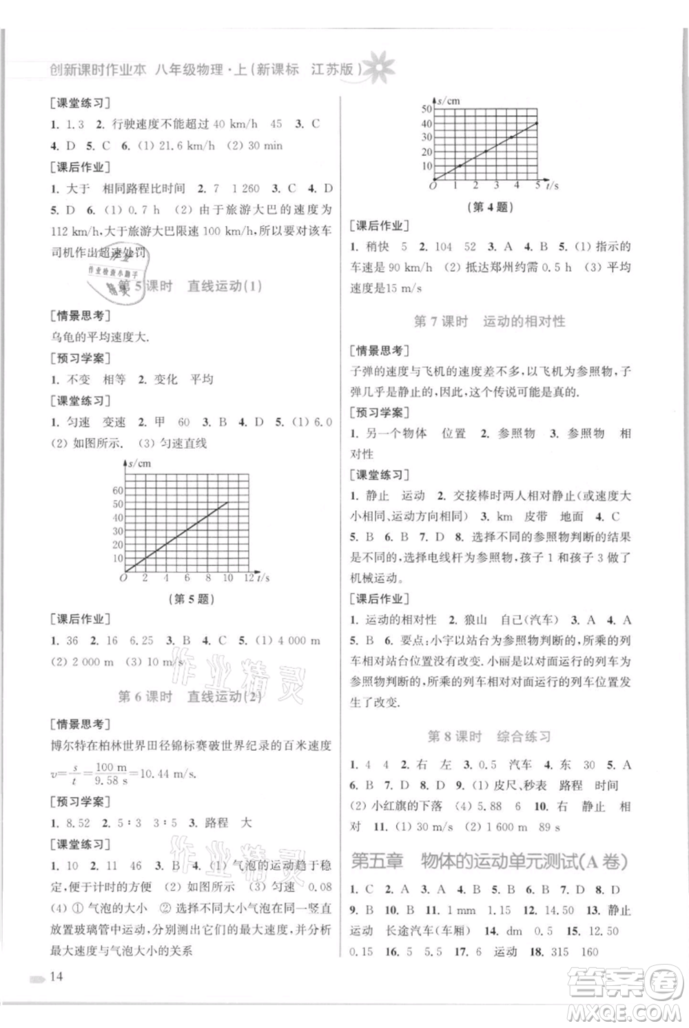 江蘇鳳凰美術(shù)出版社2021創(chuàng)新課時(shí)作業(yè)本八年級(jí)上冊(cè)物理江蘇版參考答案